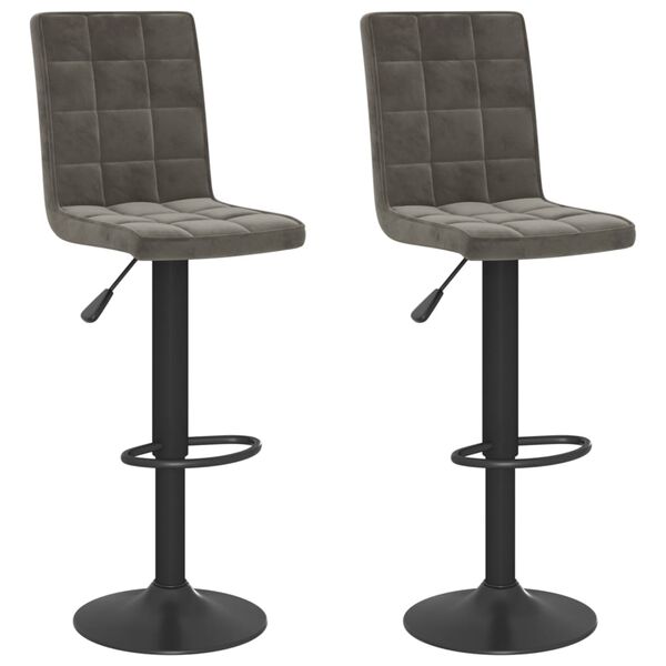 vidaXL Bar Stool Set of 2 Dark Grey Velvet (100% polyester), Steel