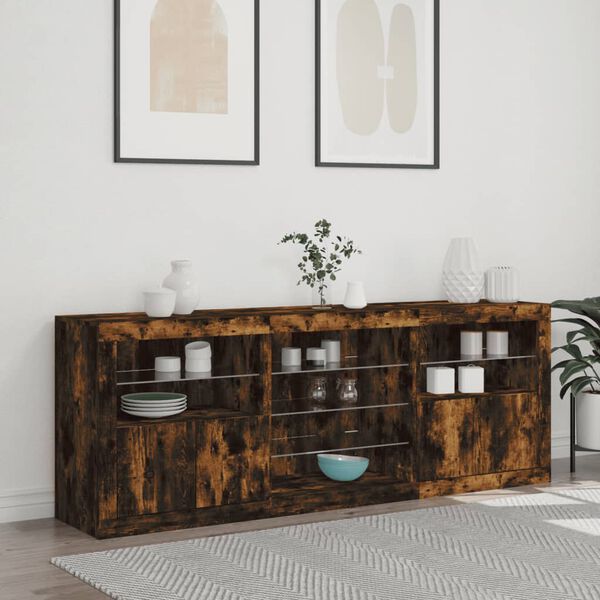 vidaXL Sideboard with LED Lights Smoked Oak 71.5"x14.6"x26.4"