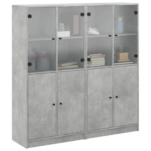 vidaXL Bookcase Concrete Grey Engineered Wood, Glass Medium Bookcase