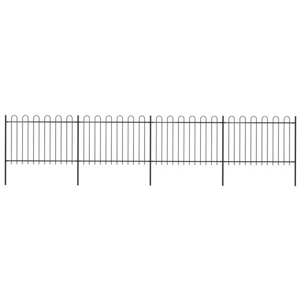 vidaXL Garden Fence with Hoop Top Steel 281.3"x47.2" Black