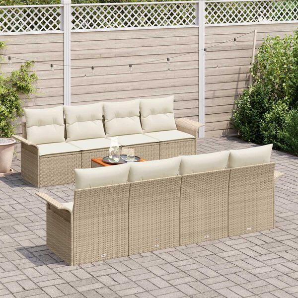 vidaXL Garden Sofa Set with Cushion 9 pcs Beige Poly Rattan