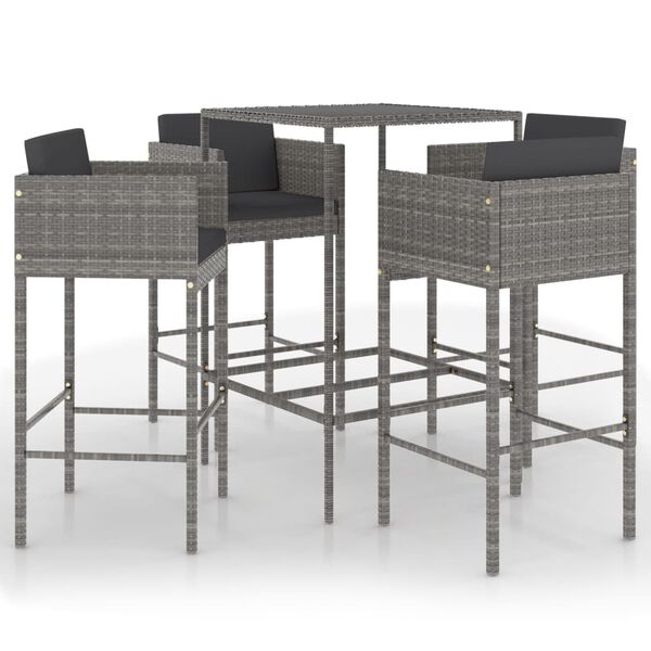 vidaXL Garden Bar Set Grey PE rattan, steel, tempered glass Medium