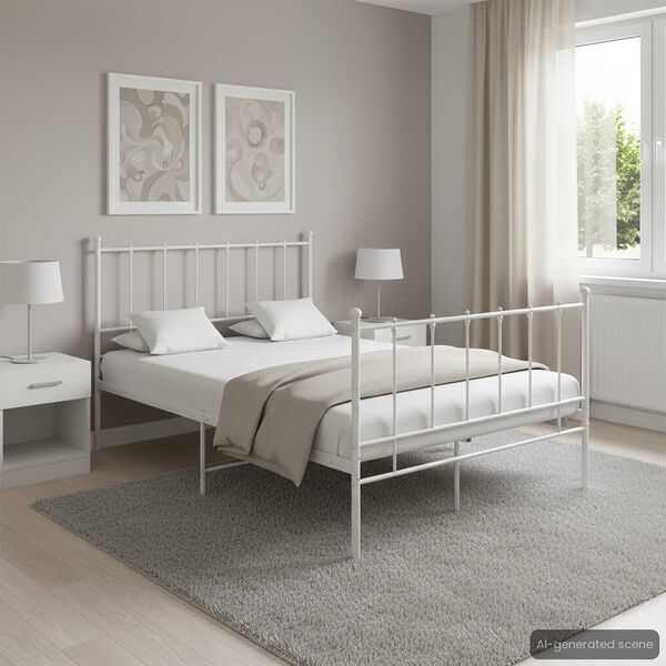 vidaXL Bed Frame without Mattress White Metal 120 x 78.7 "