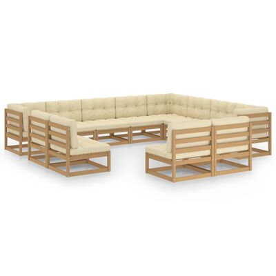 vidaXL 12 Piece Patio Lounge Set&Cushions Honey Brown Solid Pinewood