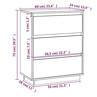 vidaXL Sideboard Gray 23.6"x13.4"x29.5" Solid Wood Pine