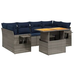 vidaXL 7 Piece Patio Sofa Set with Cushions Gray Poly Rattan
