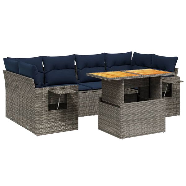 vidaXL 7 Piece Patio Sofa Set with Cushions Gray Poly Rattan