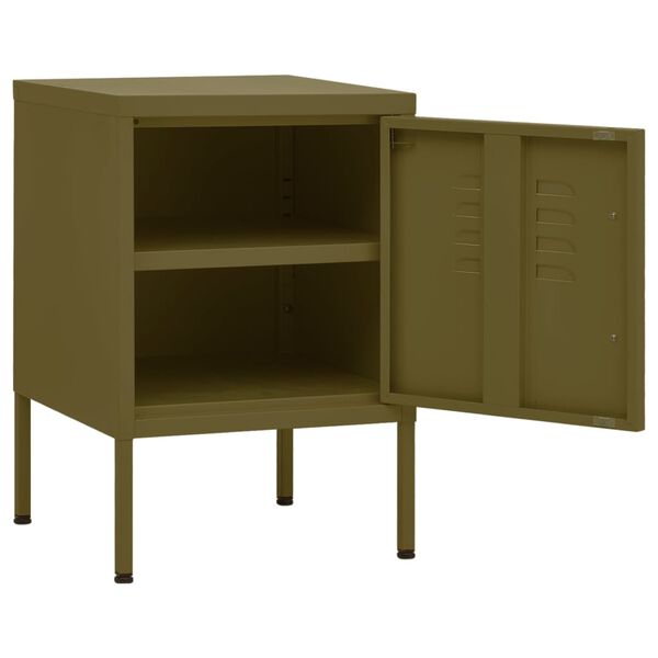 vidaXL Nightstand Olive Green Steel 13.8 x 13.8 x 20.1 in Nightstand