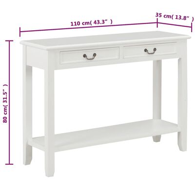 vidaXL Console Table White 43.3"x13.8"x31.5" Wood