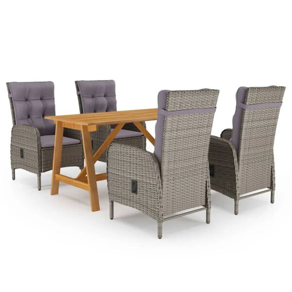 vidaXL Dining Set Grey Solid acacia wood Medium Ergonomic Dining Set