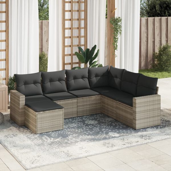 vidaXL Garden Sofa Set Light Gray PE Rattan, Powder-Coated Steel, Polyester