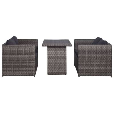 vidaXL 3 Piece Bistro Set Poly with Cushions Rattan Gray