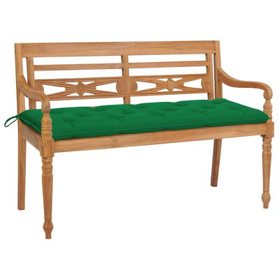 vidaXL Batavia Bench with Green Cushion 59.1" Solid Teak Wood