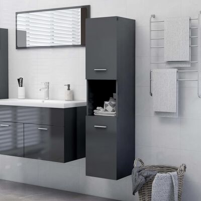 vidaXL Bathroom Cabinet High Gloss Gray 11.8"x11.8"x51.2" Engineered Wood