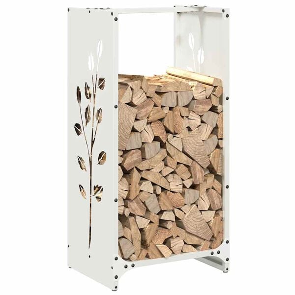 vidaXL Firewood Rack White 15.7x11.8x31.5" Cold-rolled steel