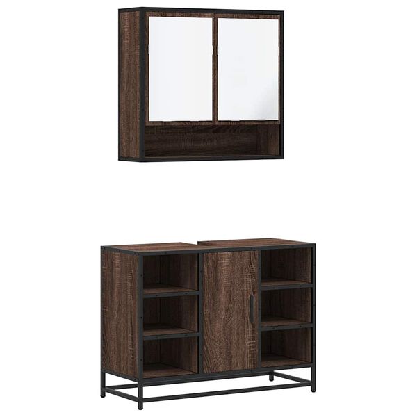 vidaXL Bathroom Furniture Set Brown Oak Engineered wood, metal, glass