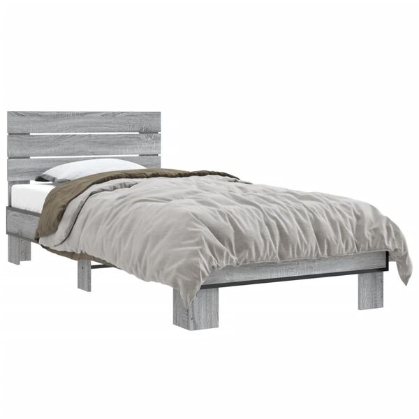 vidaXL Bed Frame Gray Sonoma Engineered wood, Metal Twin Durable