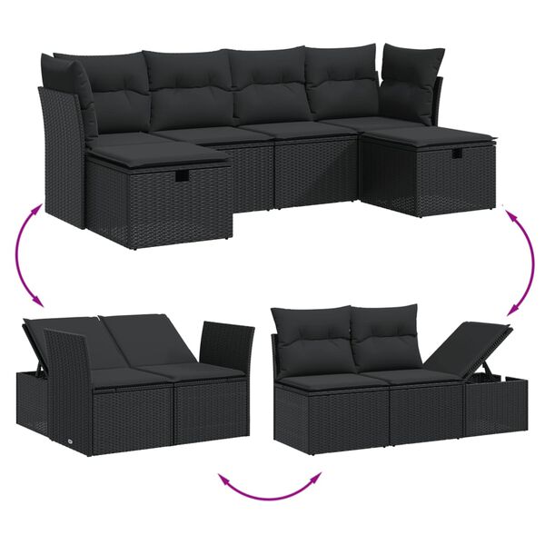 vidaXL Garden Sofa Set Black Poly Rattan, steel Large Modular