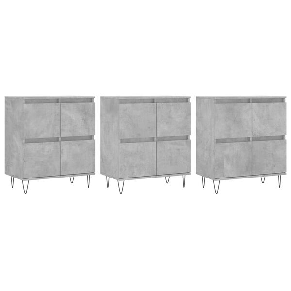 vidaXL Sideboard Set of 3 Concrete Grey Engineered Wood and Metal Large