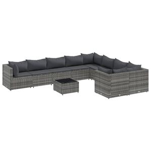 vidaXL Patio Sofa Set Gray PE rattan, powder-coated steel 10 Piece