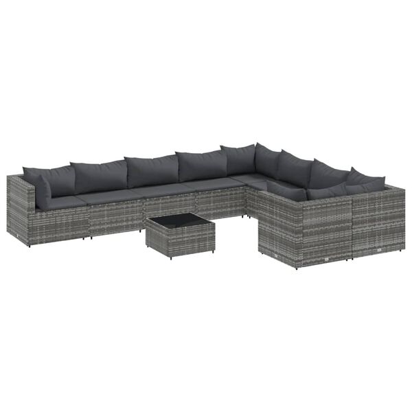 vidaXL Patio Sofa Set Gray PE rattan, powder-coated steel 10 Piece
