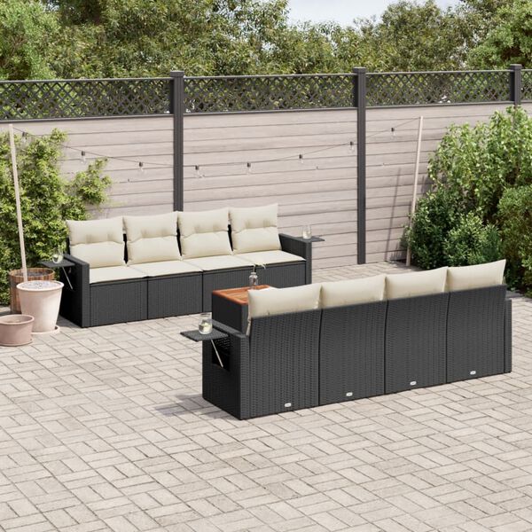 vidaXL Garden Sofa Set Black PE rattan, powder-coated steel, acacia wood