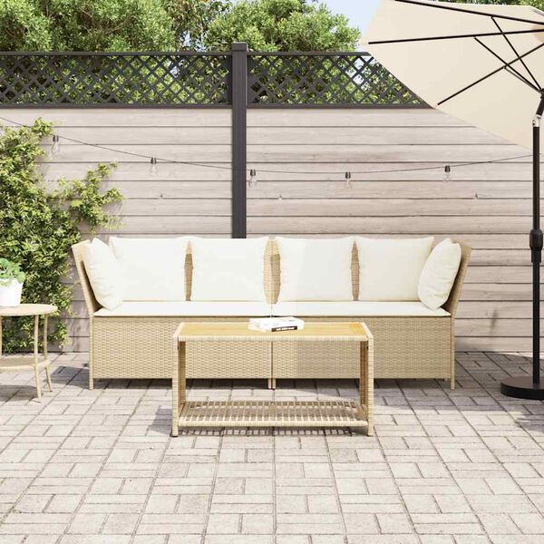 vidaXL Patio Sofa with Cushions Beige Poly Rattan