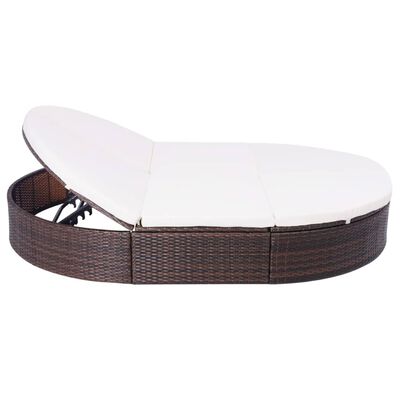 vidaXL Patio Lounge Bed with Cushion Poly Rattan Brown