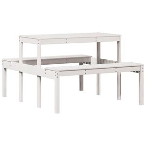 vidaXL Picnic Table White Solid Pine Wood Standard Sleek Picnic Table