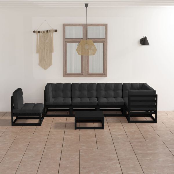 vidaXL Garden Lounge Set Black Solid pinewood, 100% polyester Large