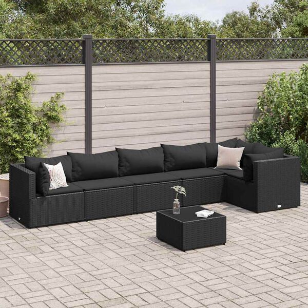 vidaXL Patio Lounge Set Black PE rattan, powder-coated steel, tempered glass