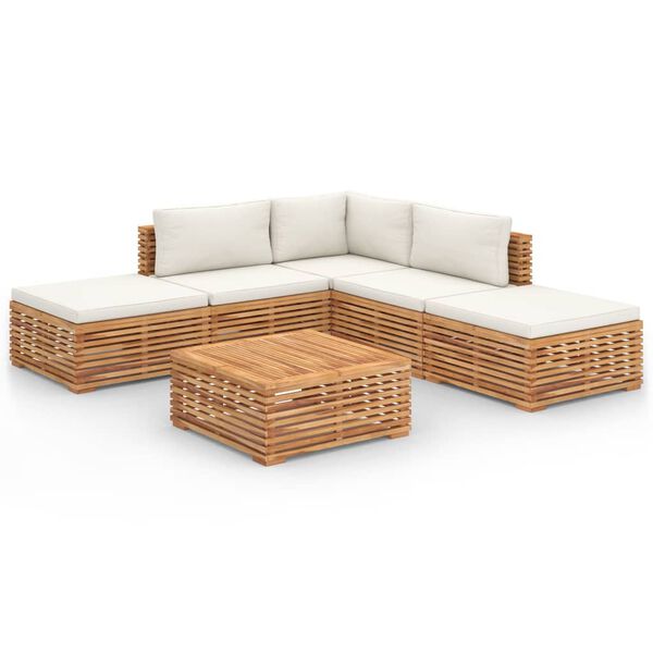 vidaXL 6 Piece Patio Lounge Set with Cream Cushion Solid Teak Wood