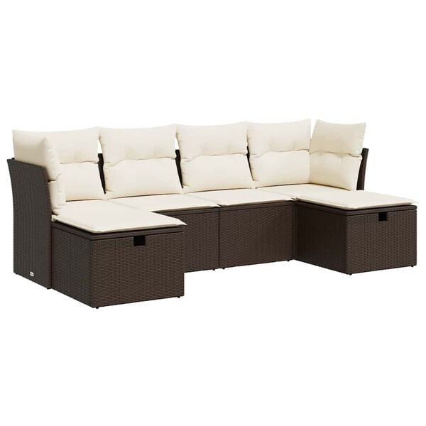 vidaXL Garden Sofa Set Brown and Cream White PE rattan 6 Piece