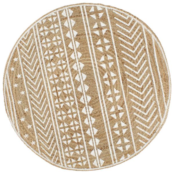 vidaXL Area Rug Natural and White Braided Jute 47.2 in diameter Pattern