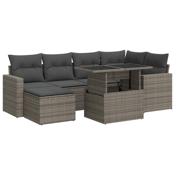 vidaXL Garden Sofa Set Grey PE Rattan Adjustable Armrests