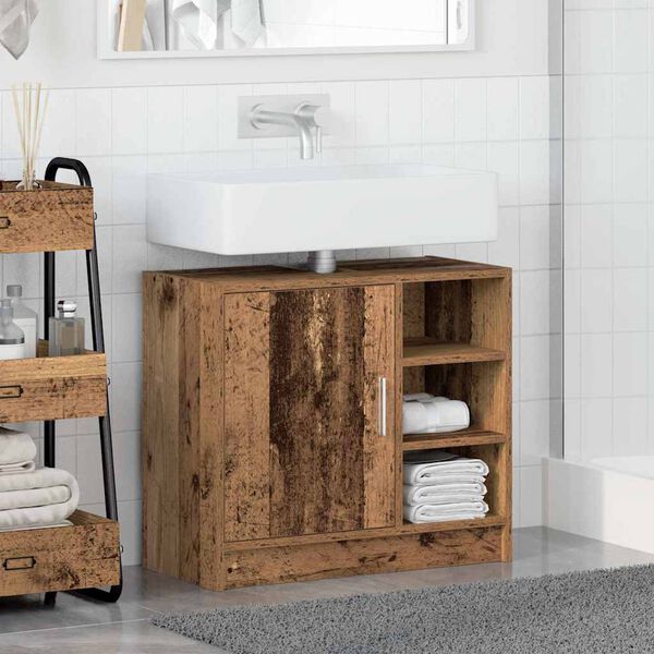 vidaXL Bathroom Cabinet with Shelf Old Wood 24.80 x 11.42 x 21.65 in