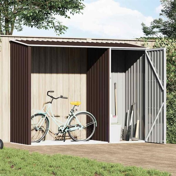 vidaXL Garden Shed Brown Galvanized Steel Large Garden Shed