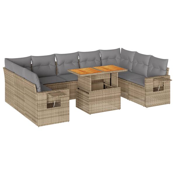 vidaXL Garden Sofa Set Beige PE rattan Large Rectangular Modern