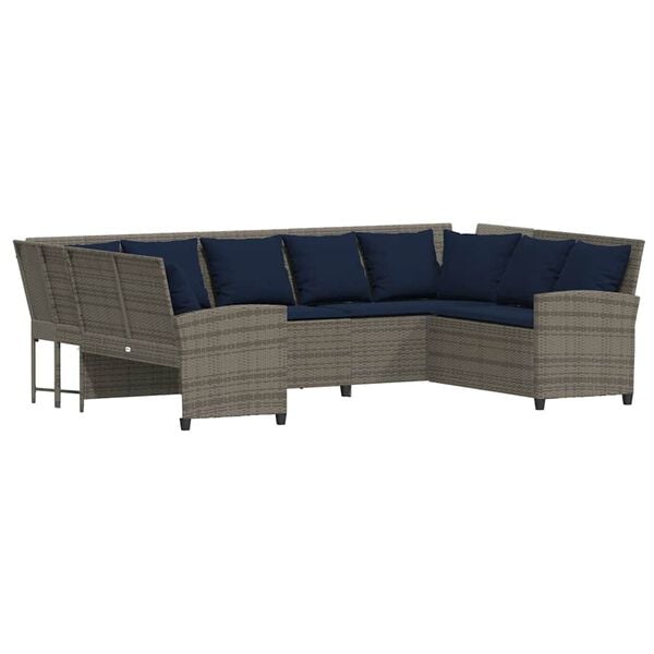 vidaXL Patio Sofa 5-Seater with Cushions Gray Poly Rattan