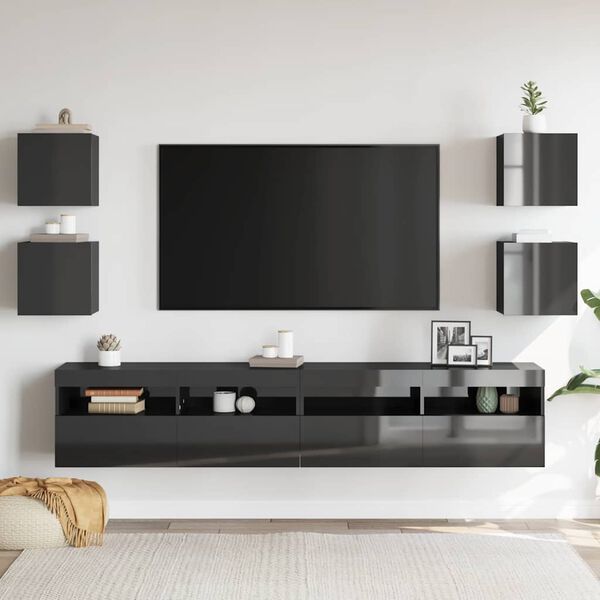 vidaXL TV Cabinet Set of 4 High gloss gray Engineered wood