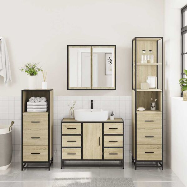 vidaXL Bathroom Furniture Set Sonoma oak Engineered wood, metal Medium