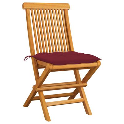 vidaXL Patio Chairs with Wine Red Cushions 2 pcs Solid Teak Wood