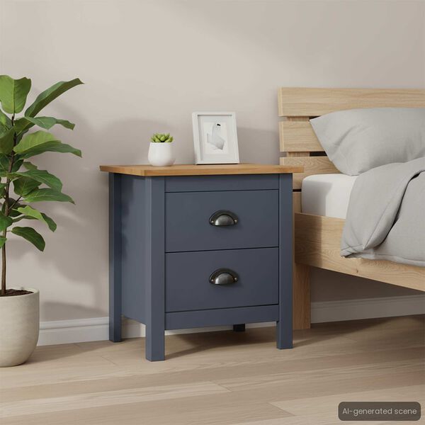 vidaXL Bedside Cabinet Gray and honey brown Solid pine wood Small
