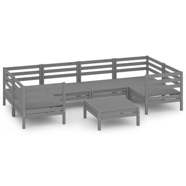 vidaXL 7 Piece Patio Lounge Set Gray Solid Pinewood