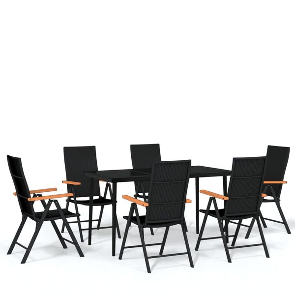 vidaXL Garden Dining Set Black PE rattan 7 Piece Set Foldable