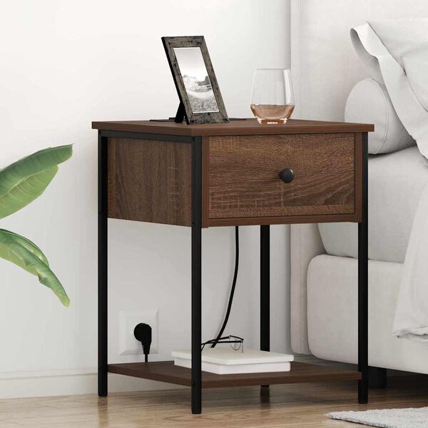 vidaXL Bedside Cabinet with Drawer Brown Oak 16.54 x 16.14 x 22.05 in