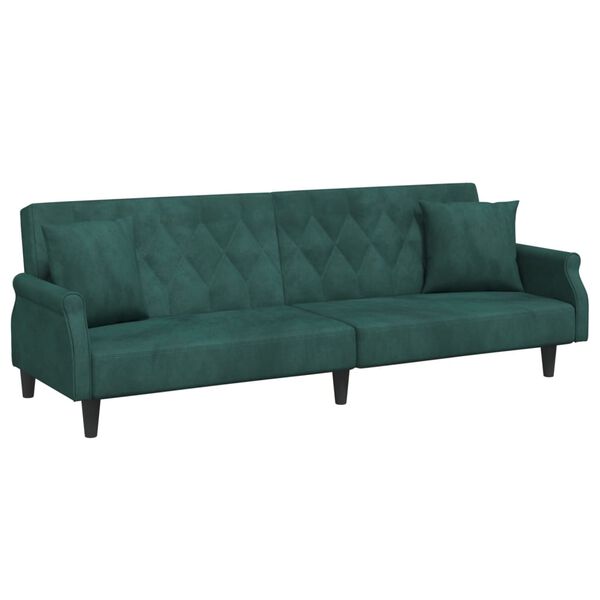 vidaXL Sofa Bed Dark Green Velvet, Plywood Medium Convertible