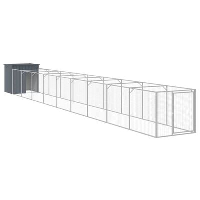 vidaXL Dog House with Run Anthracite 43.3"x400.4"x43.3" Galvanized Steel