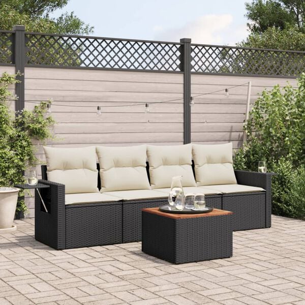 vidaXL Garden Sofa Set Black, Cream White