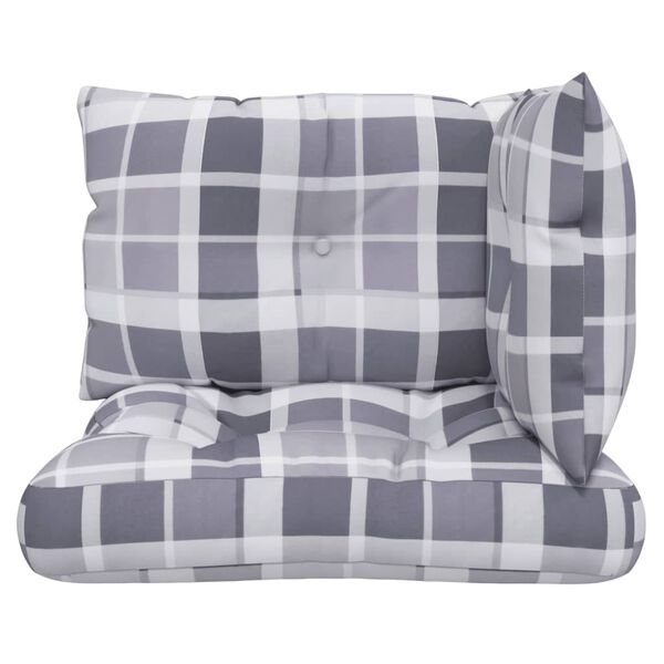 vidaXL Pallet Cushion Set of 3 Grey Check Pattern Polyester Standard